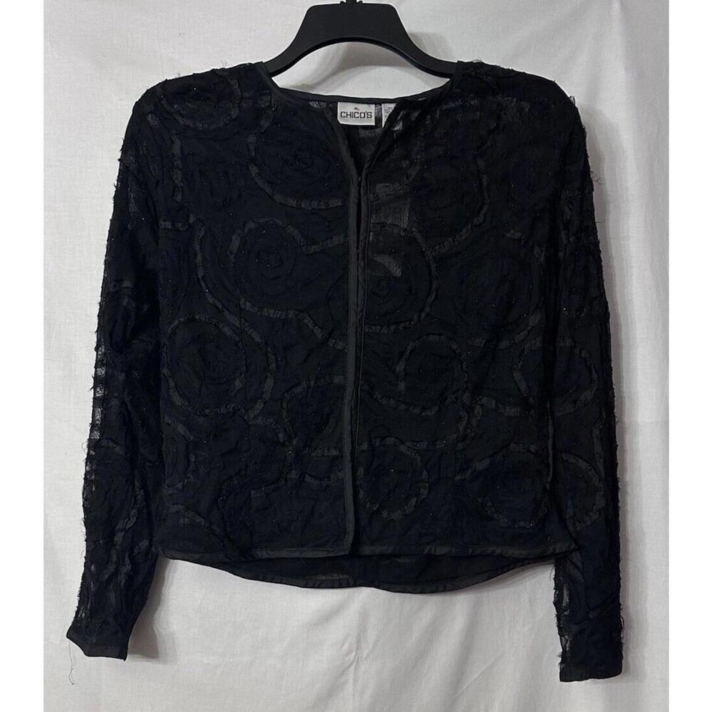 NWT Chicos City Swirl Genevieve Womens Black Lightweight Silk Jacket Top Size‎ 1